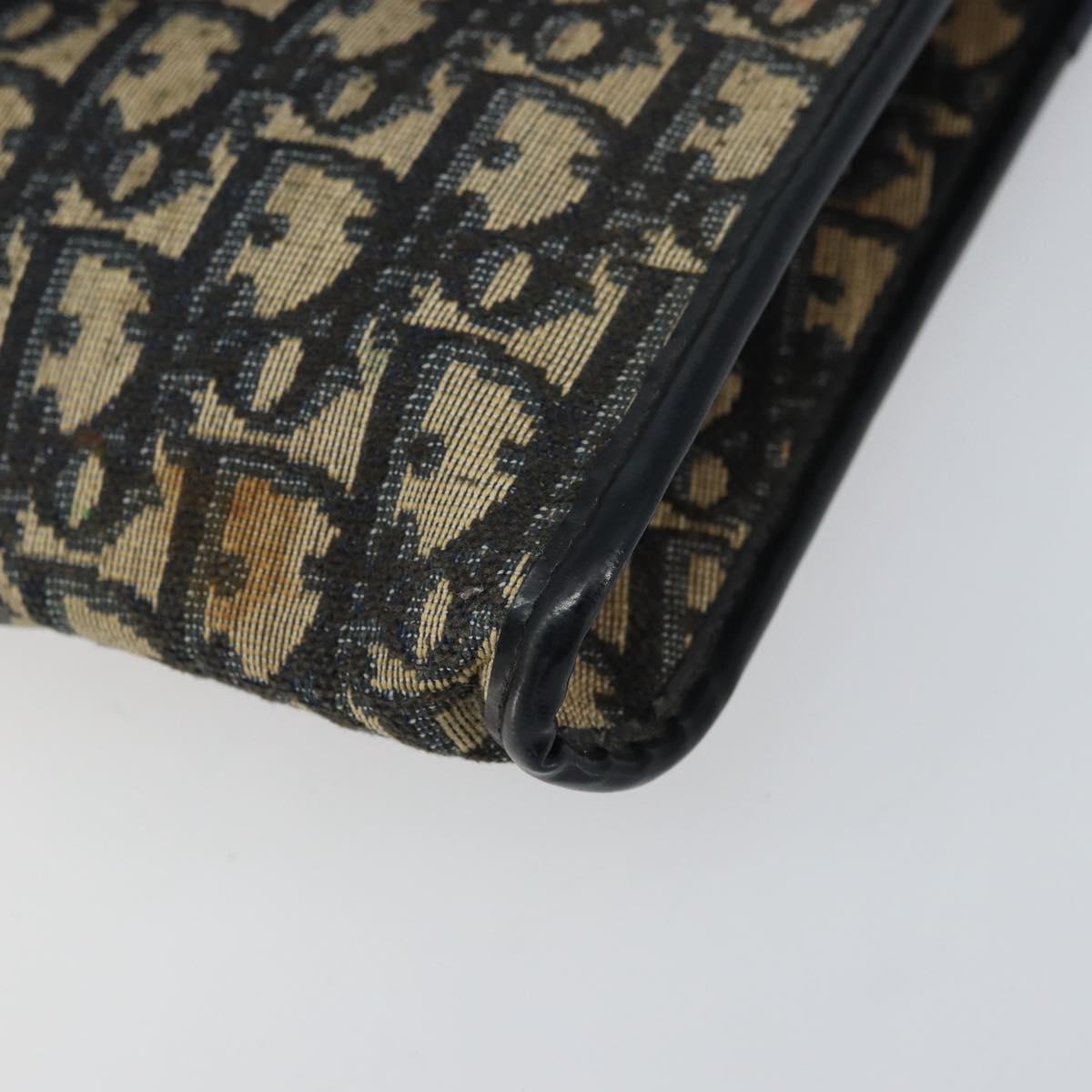 Christian Dior Trotter Canvas Chain Shoulder Bag Navy Gold Auth bs31375