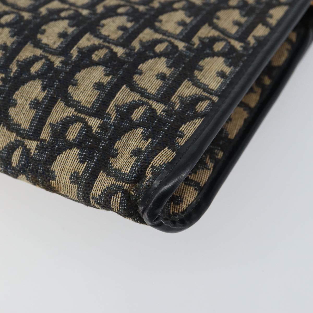 Christian Dior Trotter Canvas Chain Shoulder Bag Navy Gold Auth bs31375