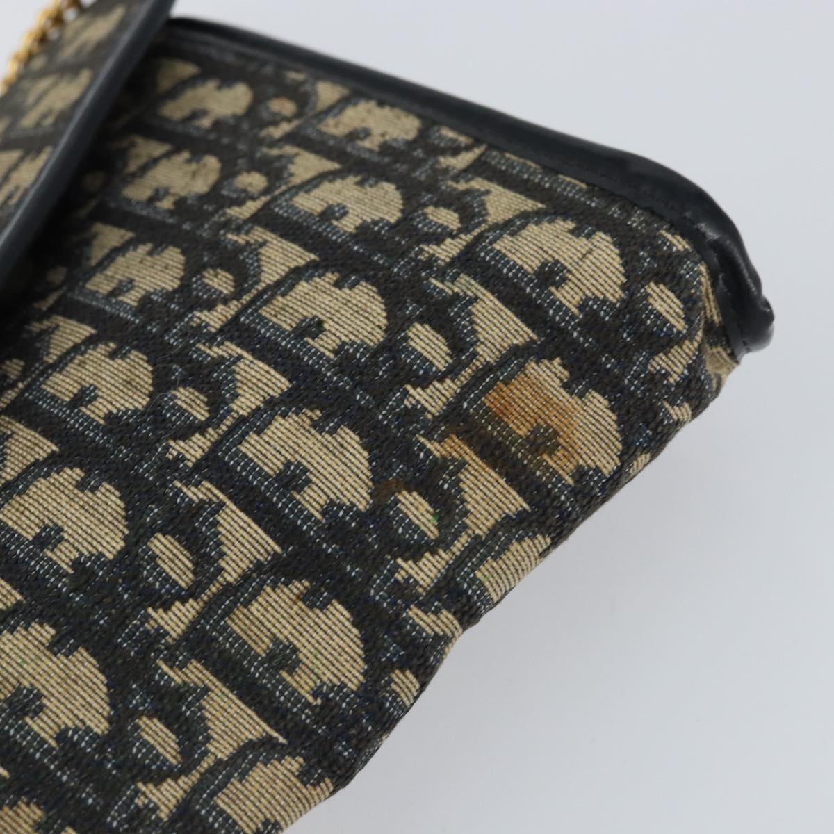 Christian Dior Trotter Canvas Chain Shoulder Bag Navy Gold Auth bs31375