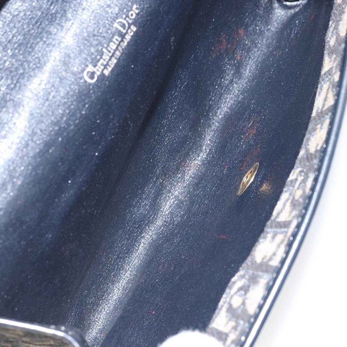 Christian Dior Trotter Canvas Chain Shoulder Bag Navy Gold Auth bs31375