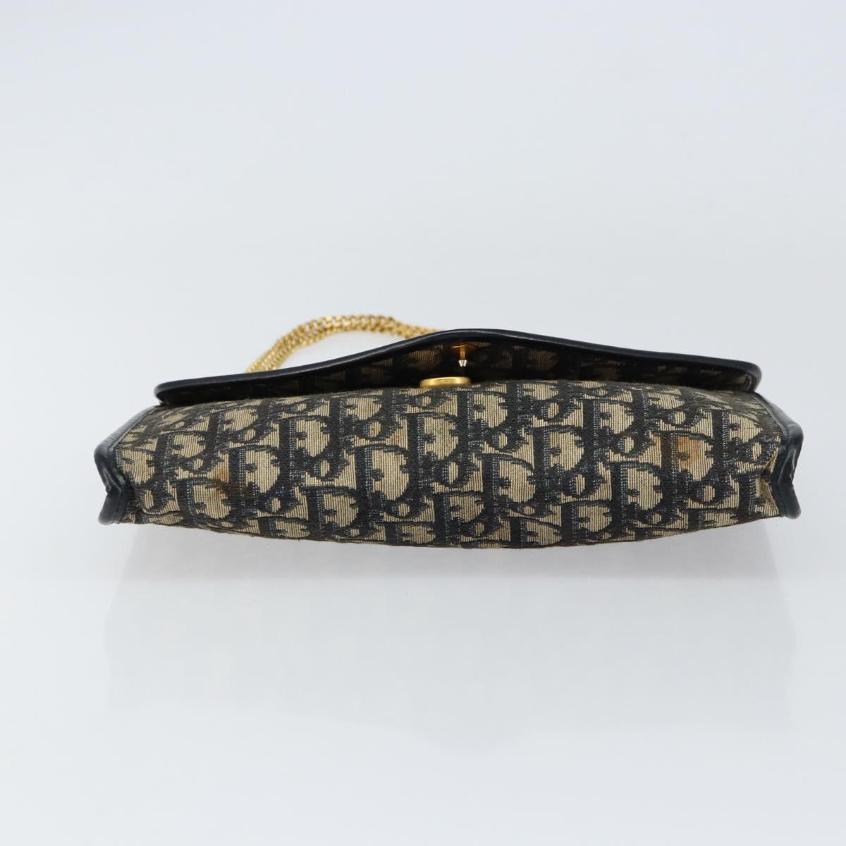 Christian Dior Trotter Canvas Chain Shoulder Bag Navy Gold Auth bs31375