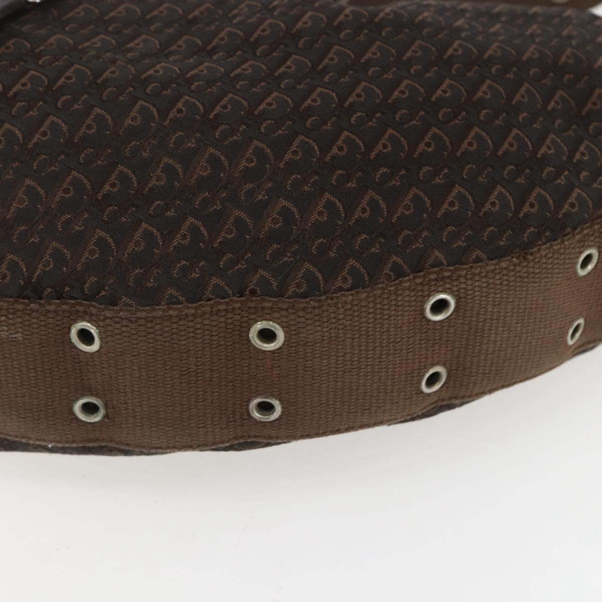 Christian Dior Trotter Canvas Street Chic Shoulder Bag Brown Silver Auth bs31376