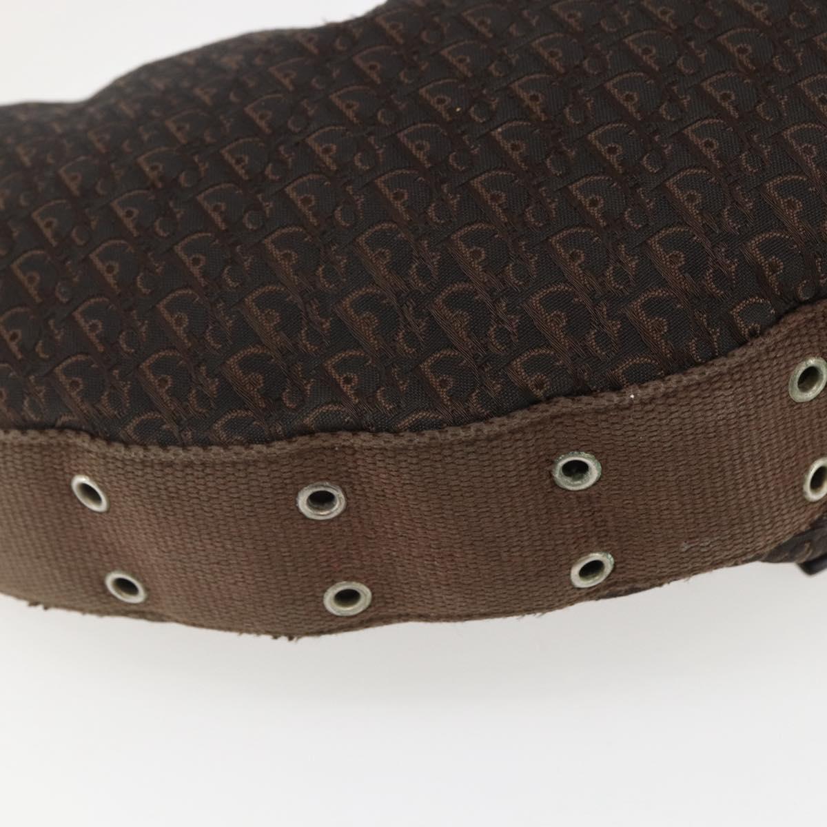 Christian Dior Trotter Canvas Street Chic Shoulder Bag Brown Silver Auth bs31376