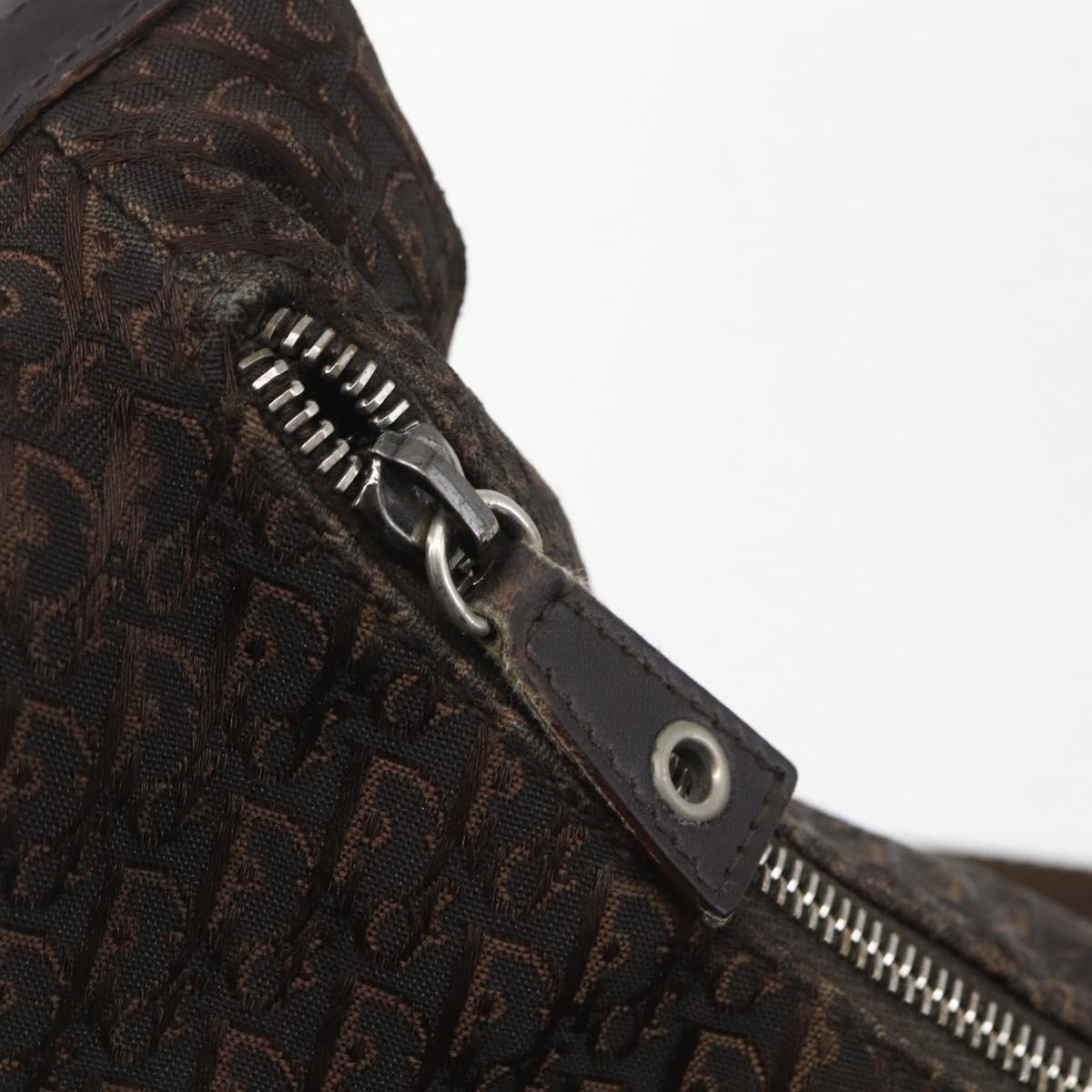 Christian Dior Trotter Canvas Street Chic Shoulder Bag Brown Silver Auth bs31376