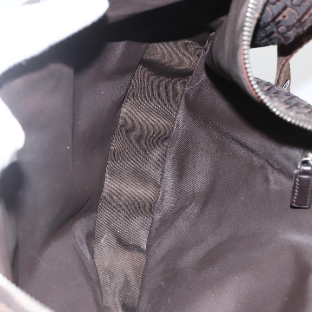 Christian Dior Trotter Canvas Street Chic Shoulder Bag Brown Silver Auth bs31376