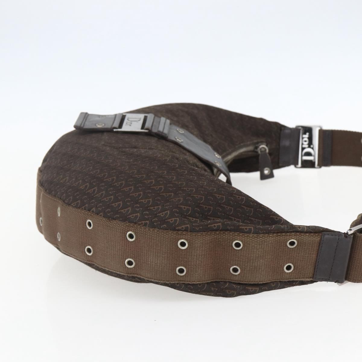 Christian Dior Trotter Canvas Street Chic Shoulder Bag Brown Silver Auth bs31376