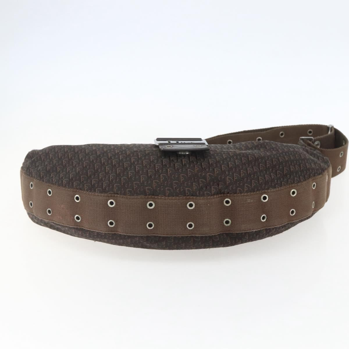 Christian Dior Trotter Canvas Street Chic Shoulder Bag Brown Silver Auth bs31376