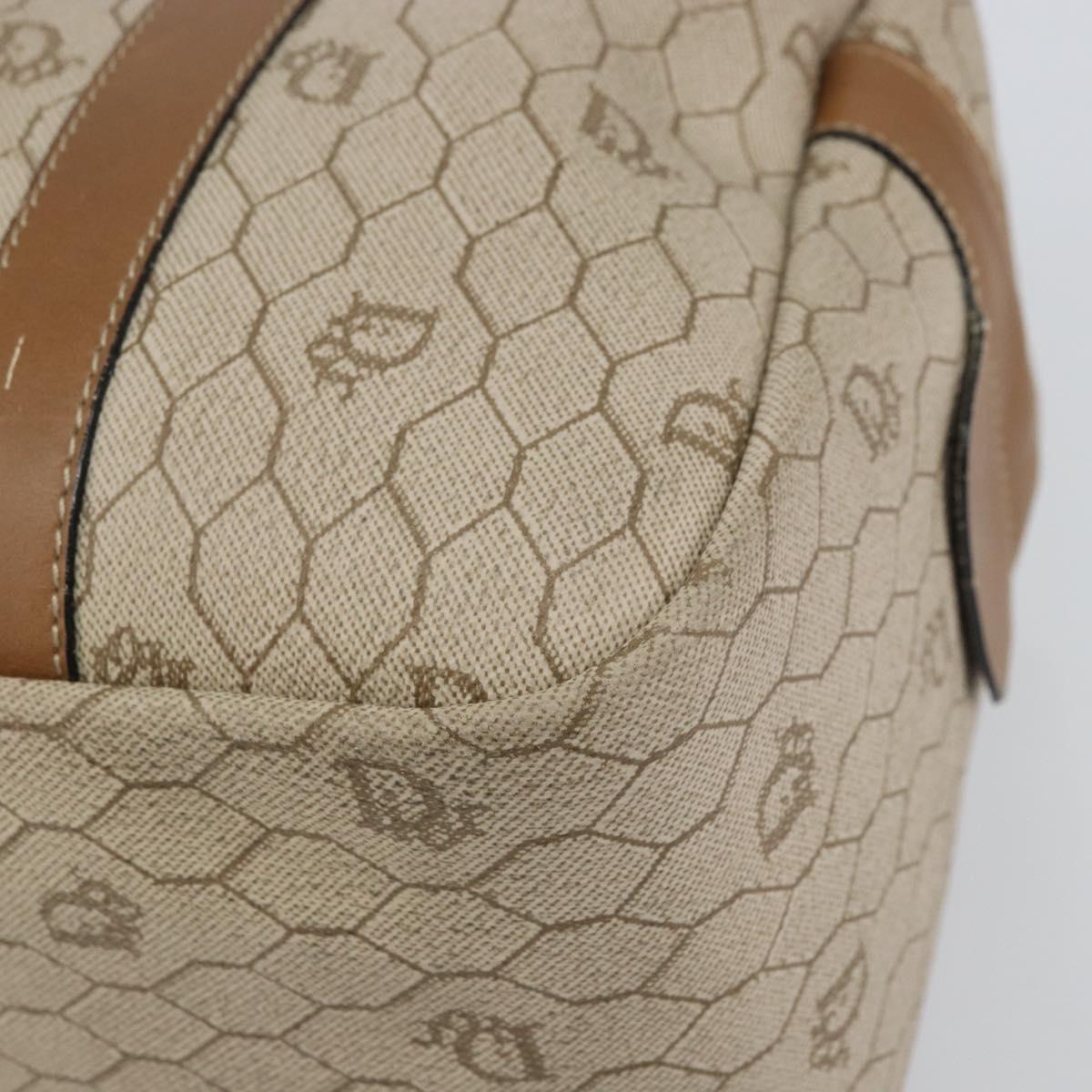 Christian Dior Honeycomb Canvas Hand Bag PVC Beige Gold Auth bs31377