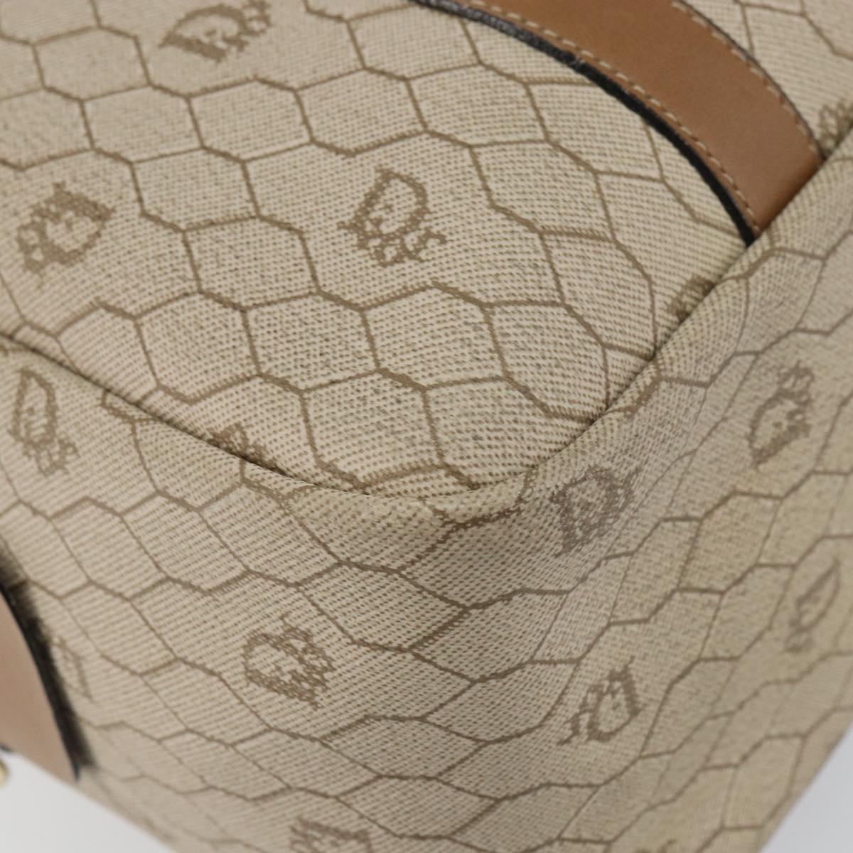 Christian Dior Honeycomb Canvas Hand Bag PVC Beige Gold Auth bs31377