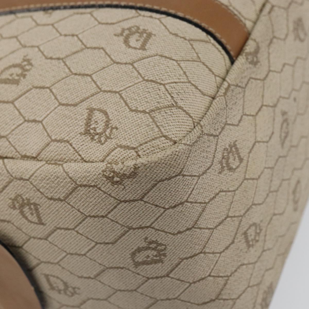 Christian Dior Honeycomb Canvas Hand Bag PVC Beige Gold Auth bs31377