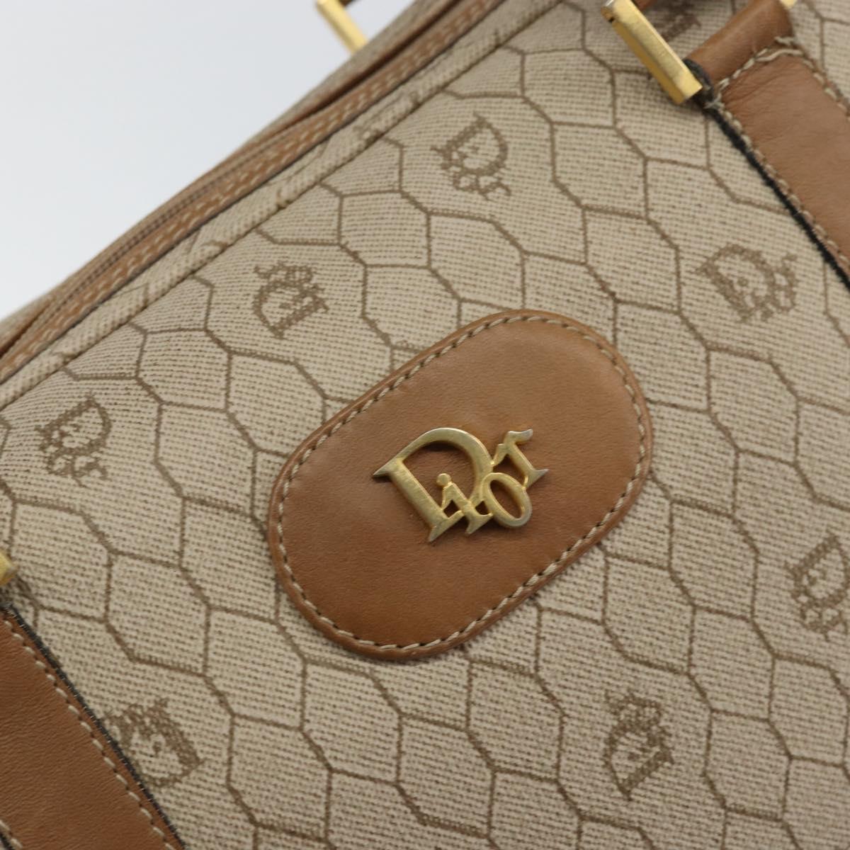 Christian Dior Honeycomb Canvas Hand Bag PVC Beige Gold Auth bs31377