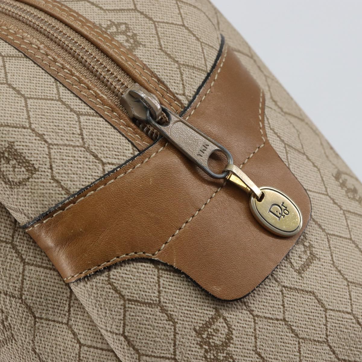 Christian Dior Honeycomb Canvas Hand Bag PVC Beige Gold Auth bs31377