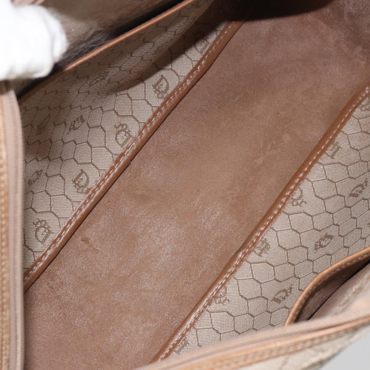 Christian Dior Honeycomb Canvas Hand Bag PVC Beige Gold Auth bs31377