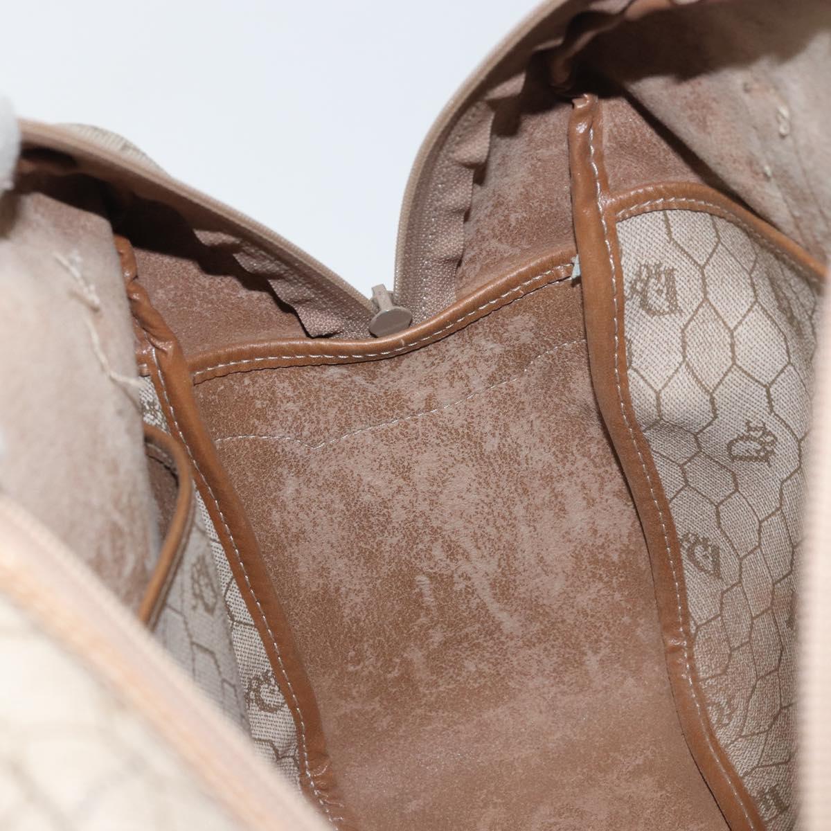 Christian Dior Honeycomb Canvas Hand Bag PVC Beige Gold Auth bs31377