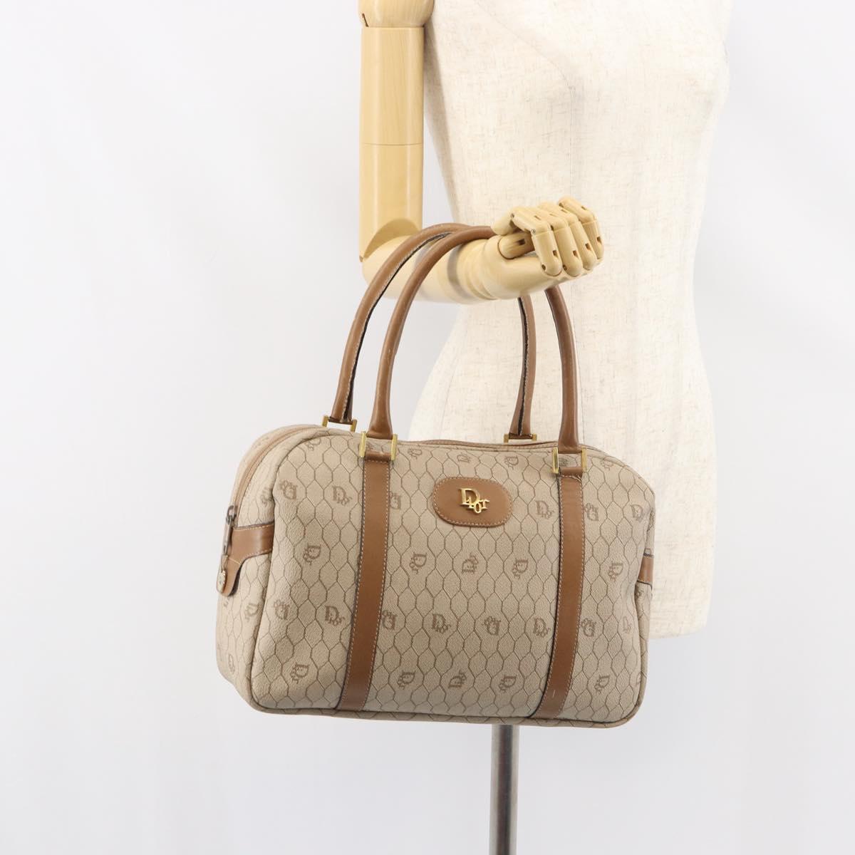 Christian Dior Honeycomb Canvas Hand Bag PVC Beige Gold Auth bs31377