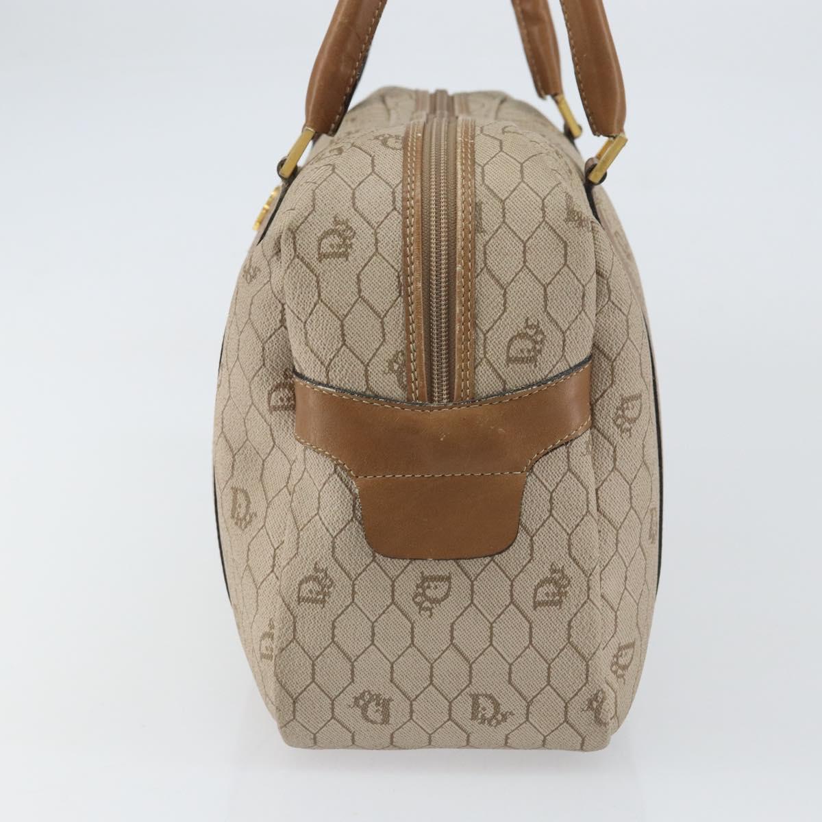Christian Dior Honeycomb Canvas Hand Bag PVC Beige Gold Auth bs31377