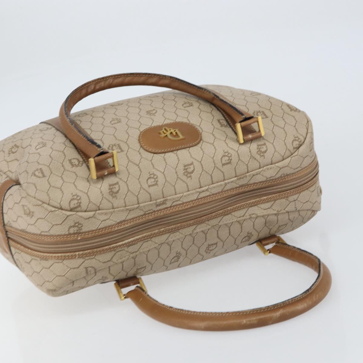 Christian Dior Honeycomb Canvas Hand Bag PVC Beige Gold Auth bs31377