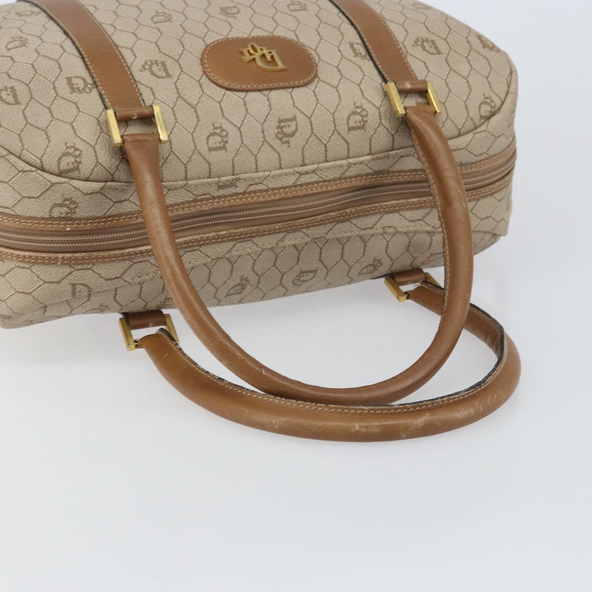 Christian Dior Honeycomb Canvas Hand Bag PVC Beige Gold Auth bs31377
