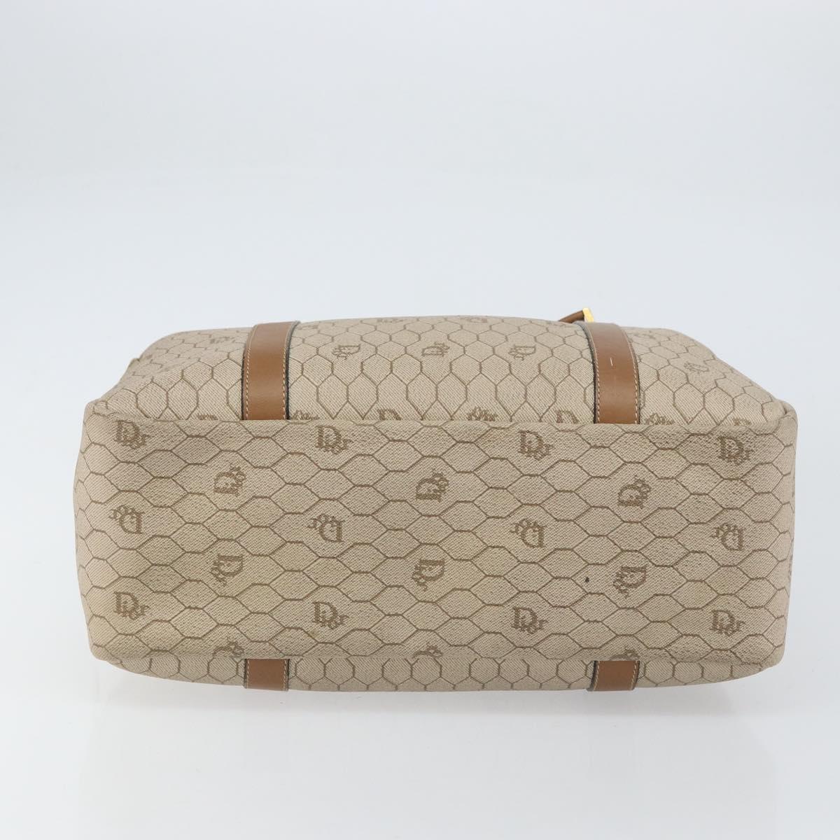 Christian Dior Honeycomb Canvas Hand Bag PVC Beige Gold Auth bs31377