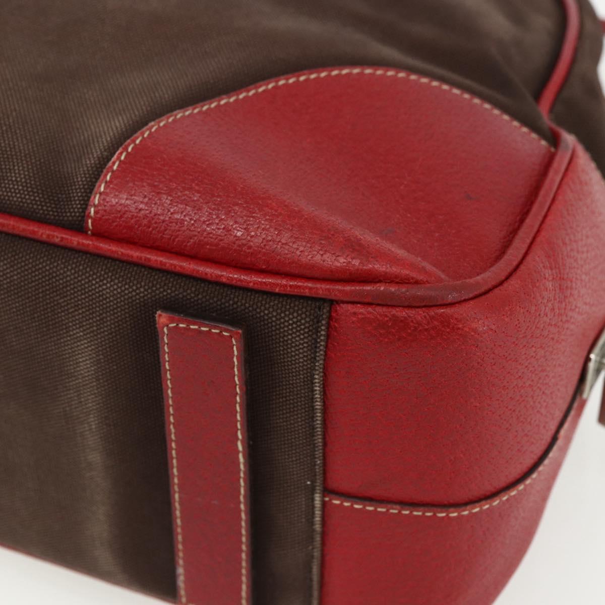 PRADA Hand Bag Canvas Leather Red Brown Auth bs31378