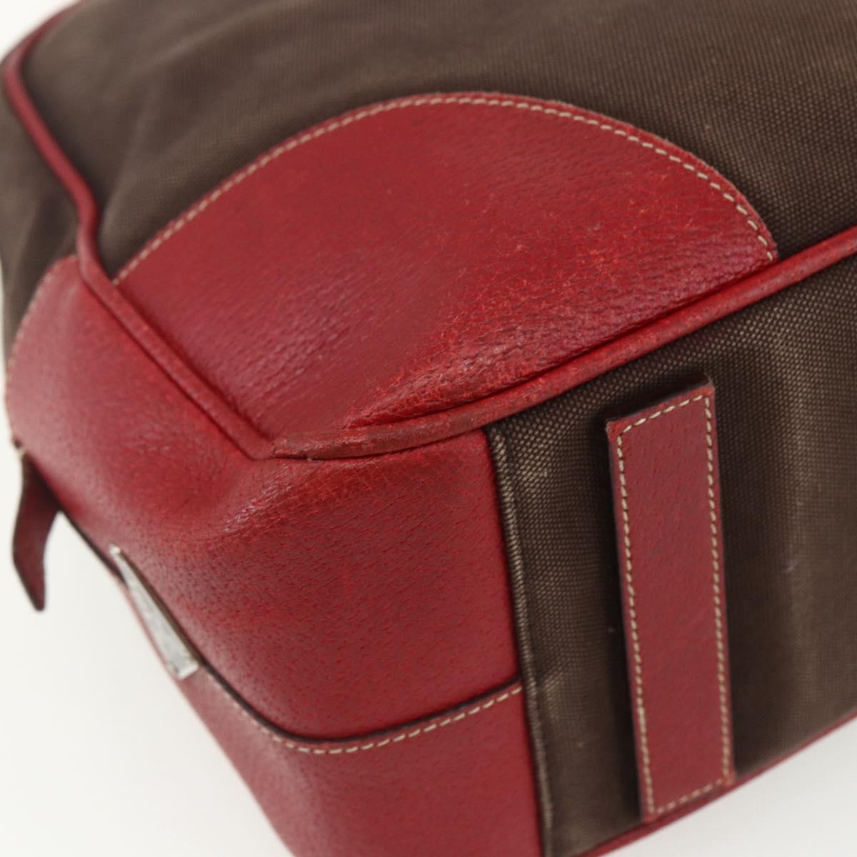 PRADA Hand Bag Canvas Leather Red Brown Auth bs31378