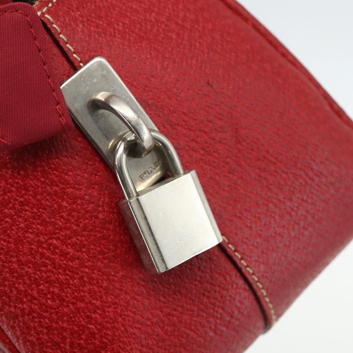 PRADA Hand Bag Canvas Leather Red Brown Auth bs31378