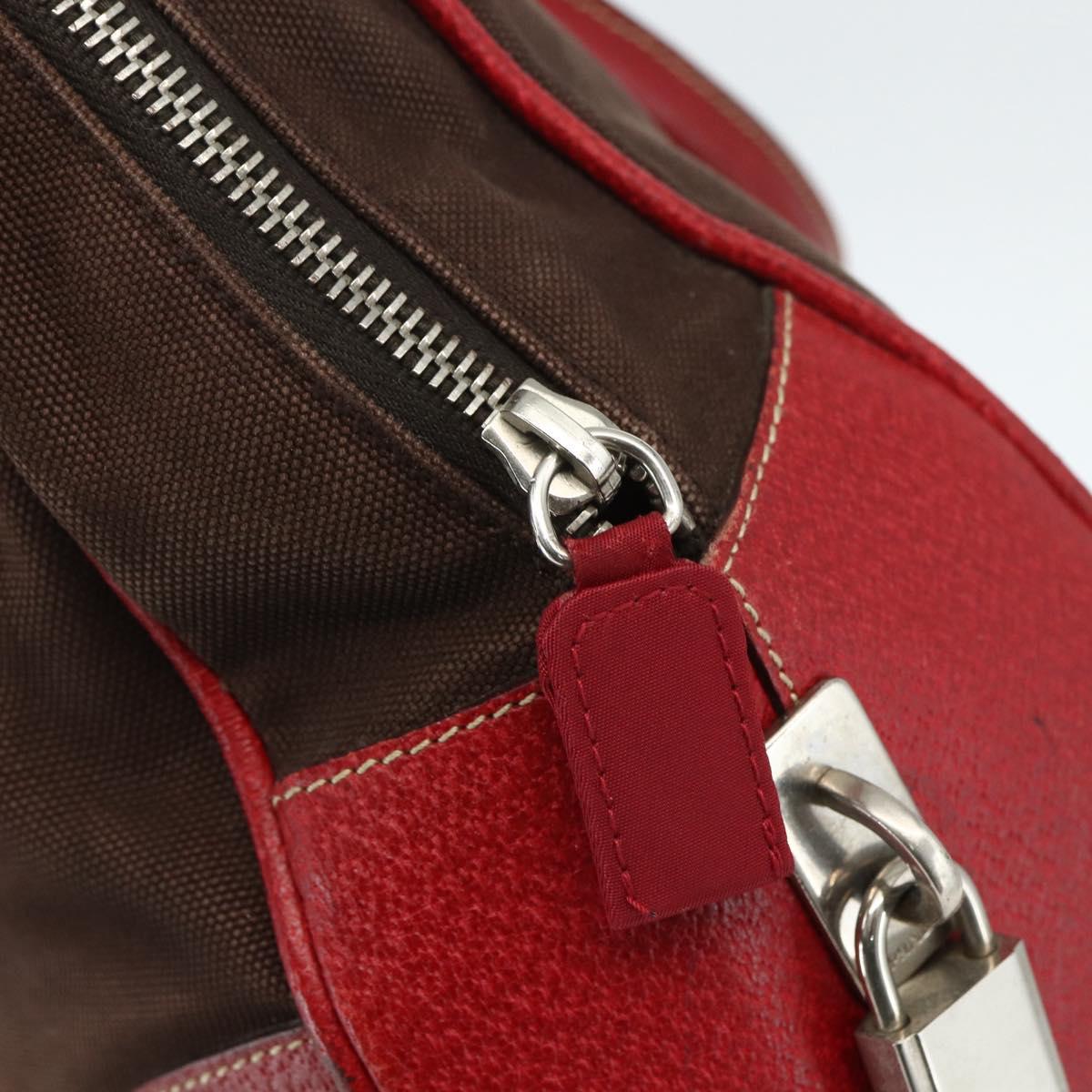 PRADA Hand Bag Canvas Leather Red Brown Auth bs31378