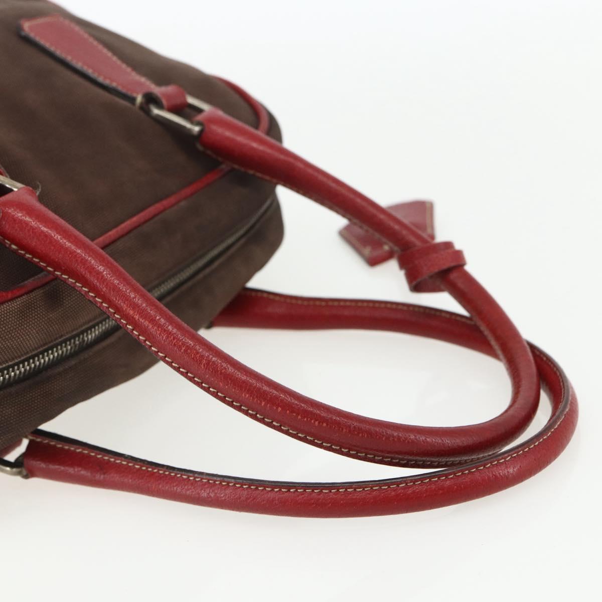 PRADA Hand Bag Canvas Leather Red Brown Auth bs31378