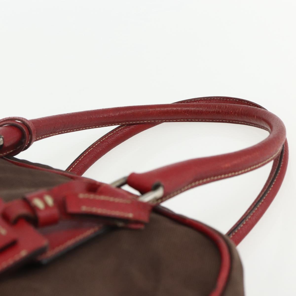 PRADA Hand Bag Canvas Leather Red Brown Auth bs31378