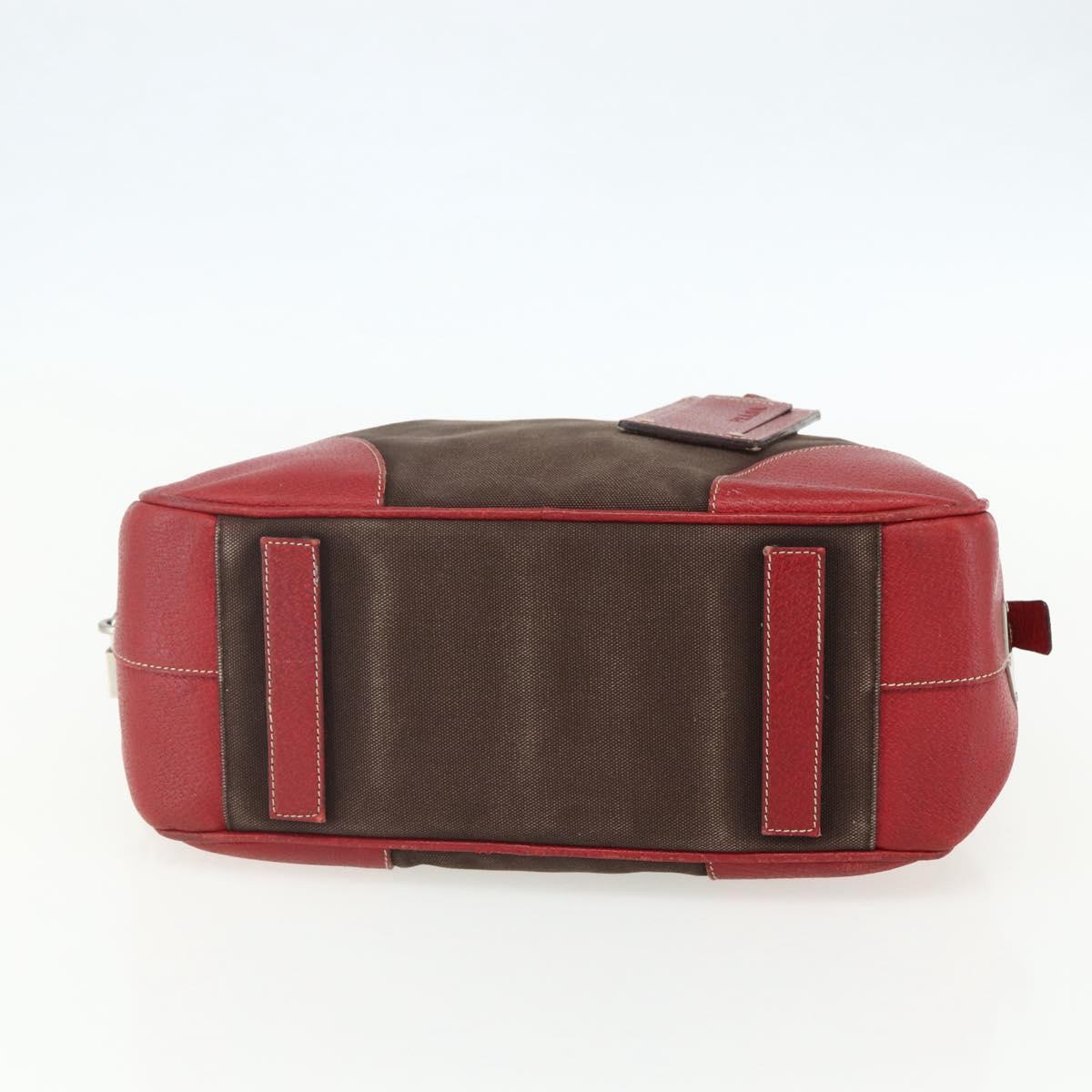 PRADA Hand Bag Canvas Leather Red Brown Auth bs31378