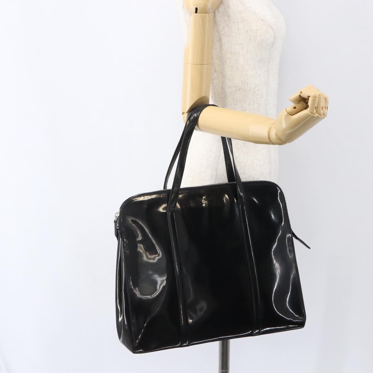 PRADA Hand Bag Enamel Black Silver Auth bs31379