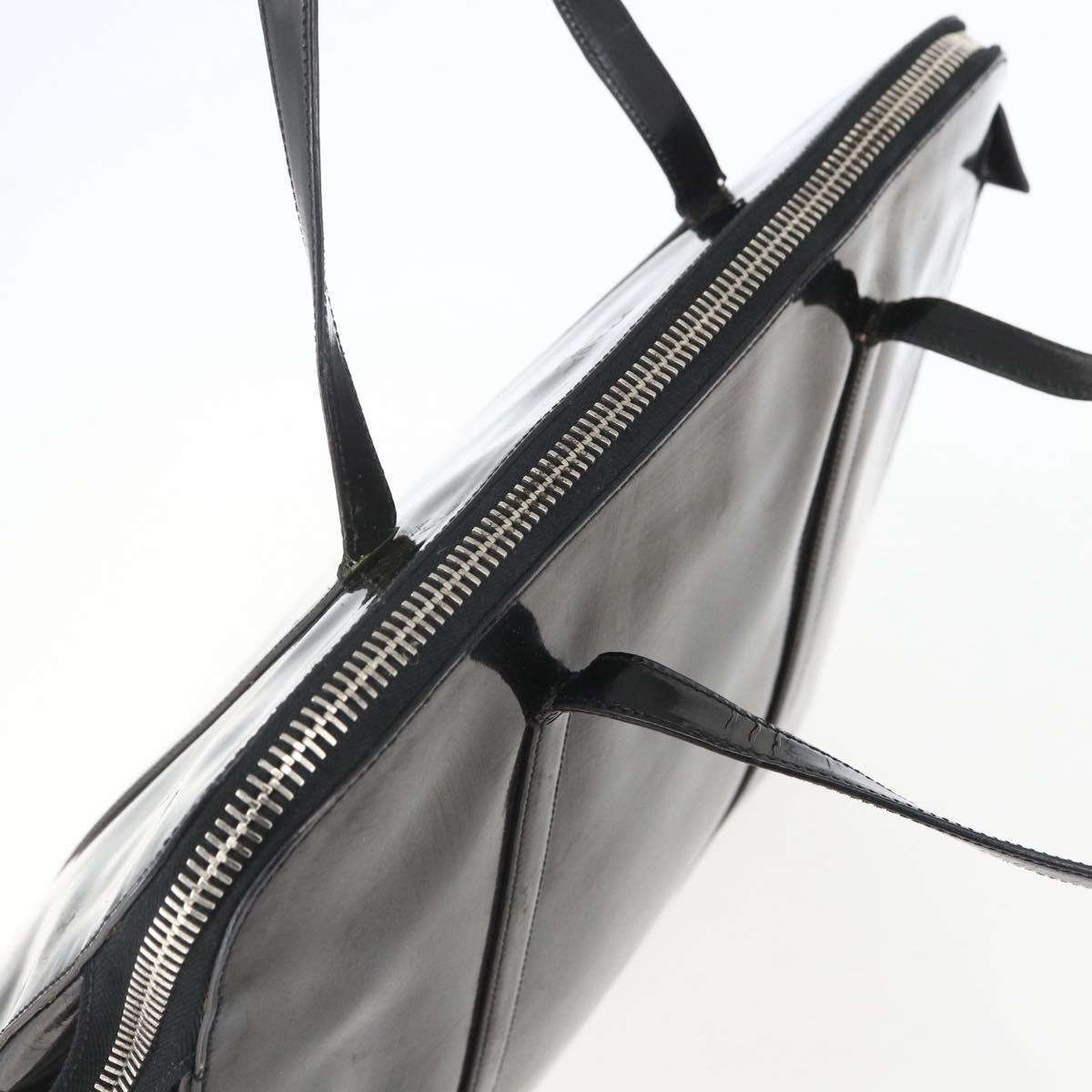 PRADA Hand Bag Enamel Black Silver Auth bs31379