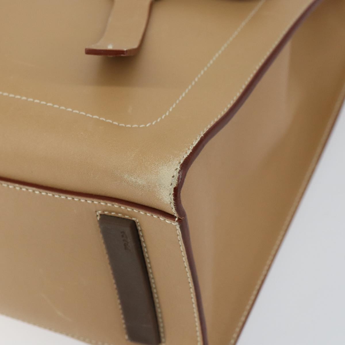 PRADA Tote Bag Leather Beige Silver Auth bs31380