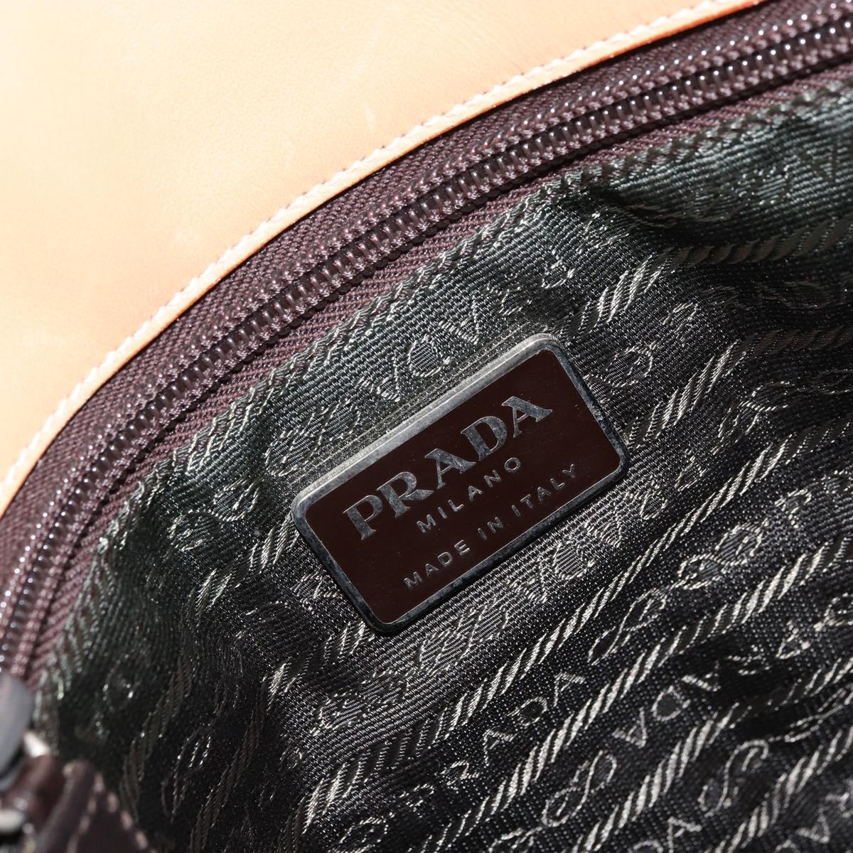 PRADA Tote Bag Leather Beige Silver Auth bs31380