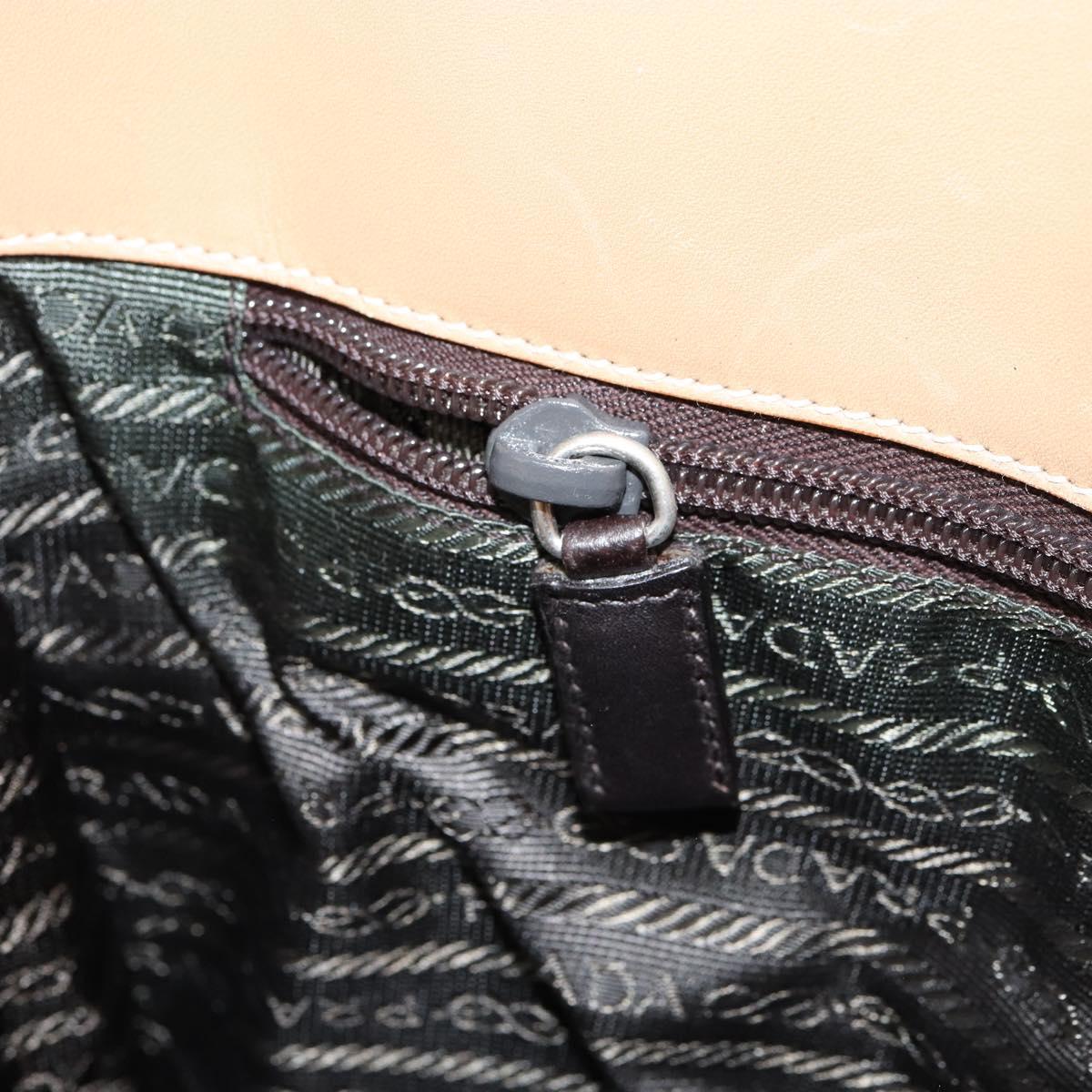 PRADA Tote Bag Leather Beige Silver Auth bs31380