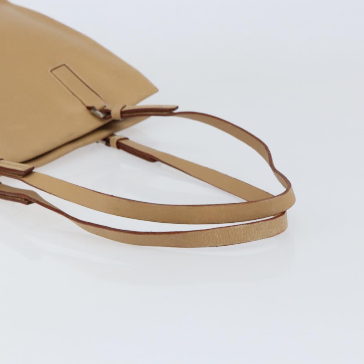 PRADA Tote Bag Leather Beige Silver Auth bs31380