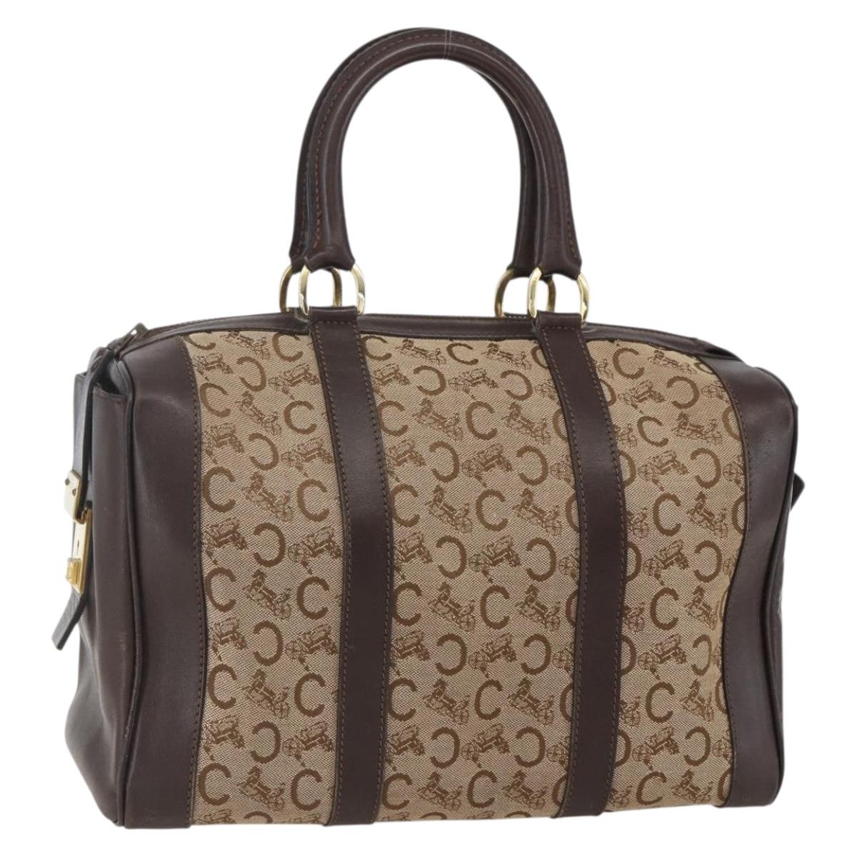 CELINE C Sulky Hand Bag Canvas Brown Gold Auth bs31381