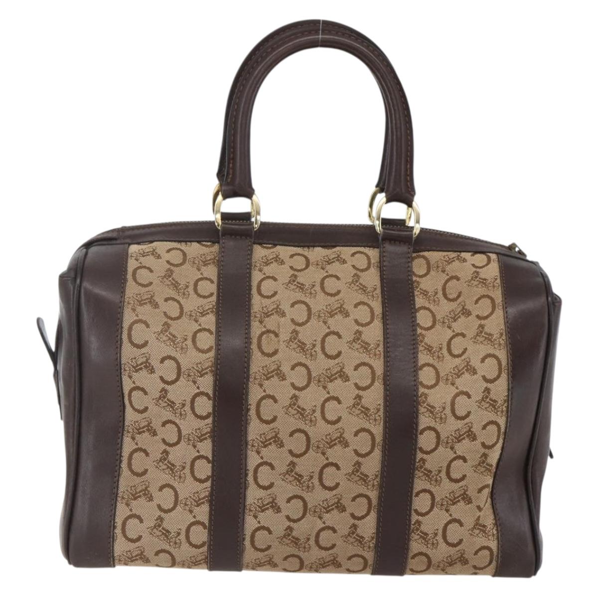 CELINE C Sulky Hand Bag Canvas Brown Gold Auth bs31381