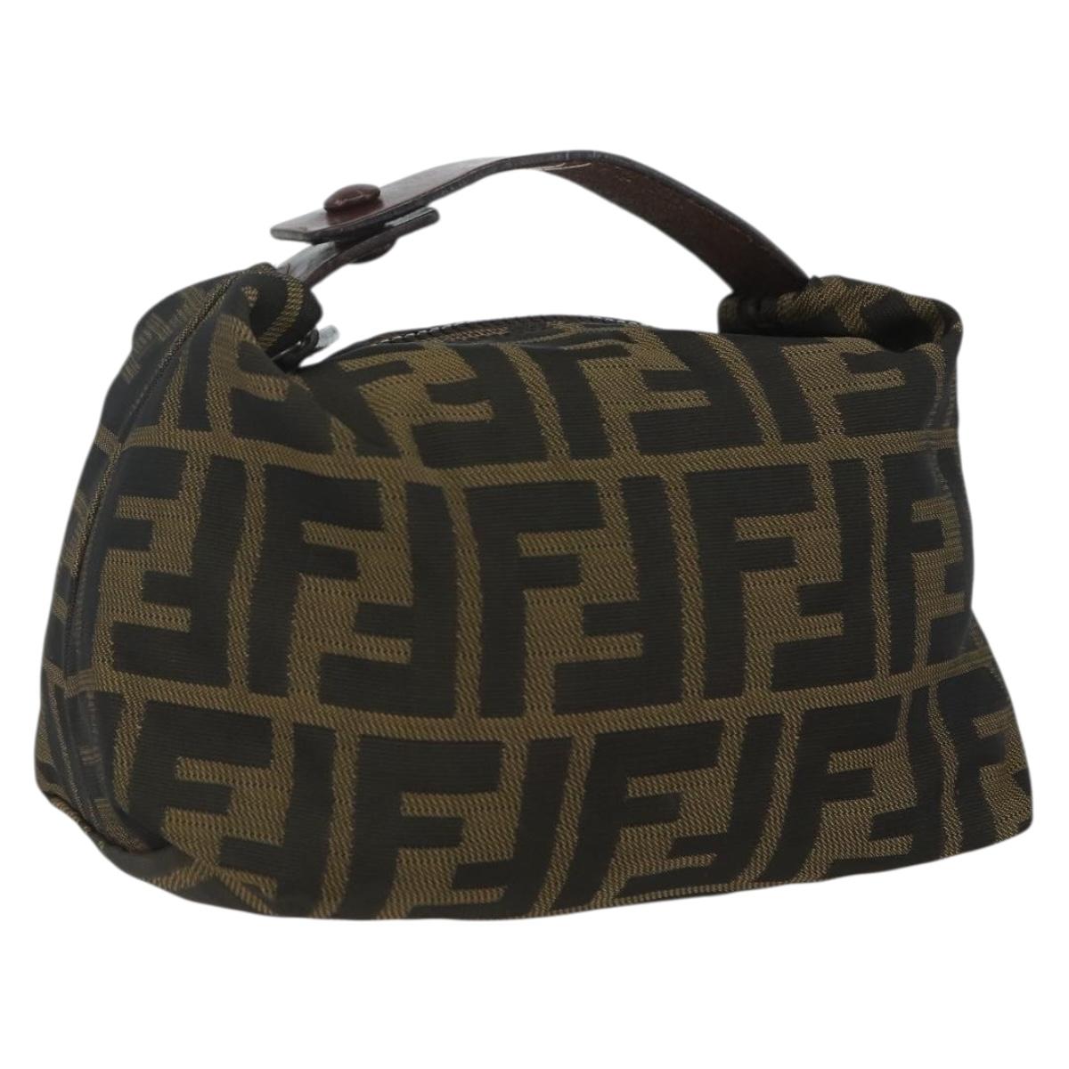 FENDI Zucca Canvas Hand Bag Black Brown Auth bs31382