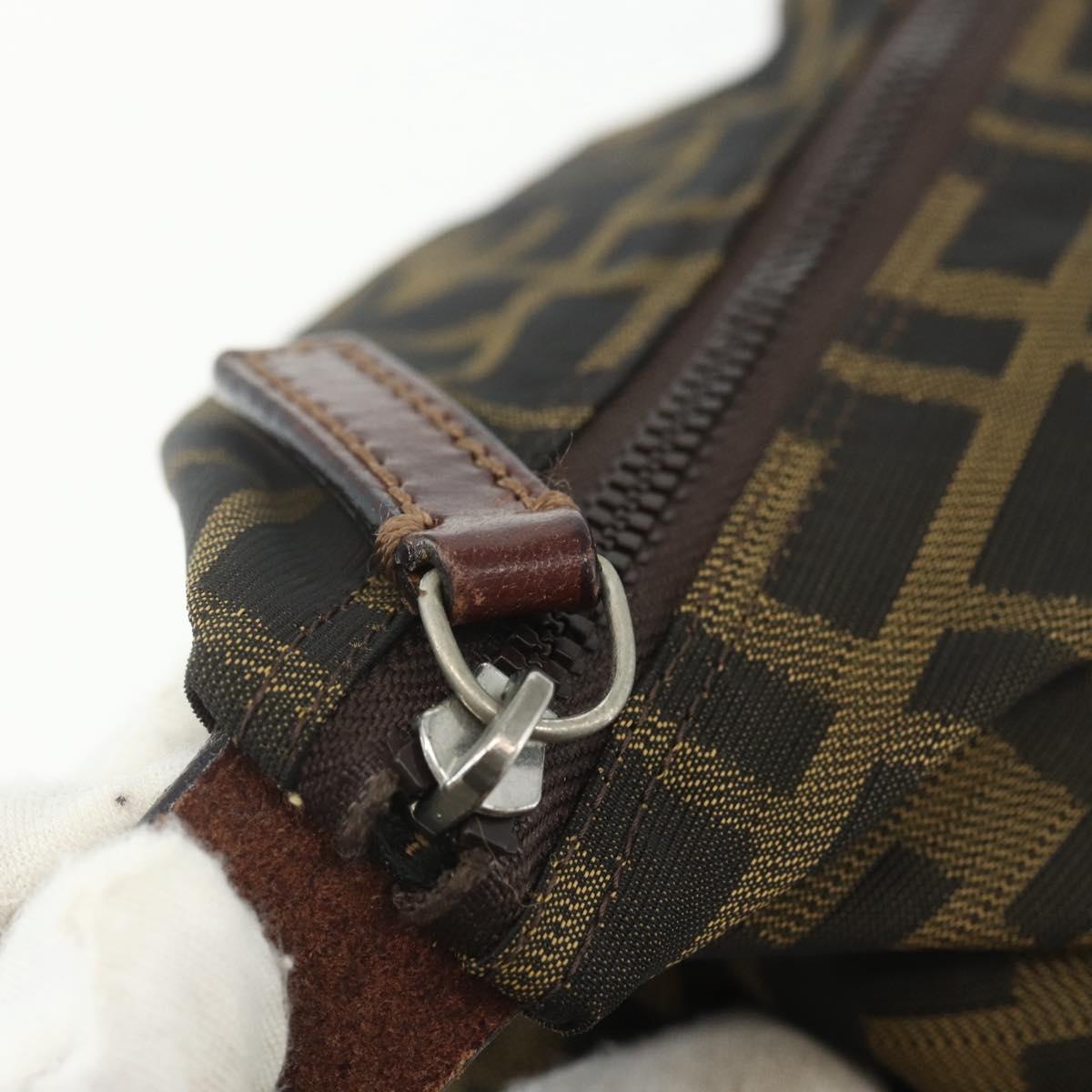 FENDI Zucca Canvas Hand Bag Black Brown Auth bs31382