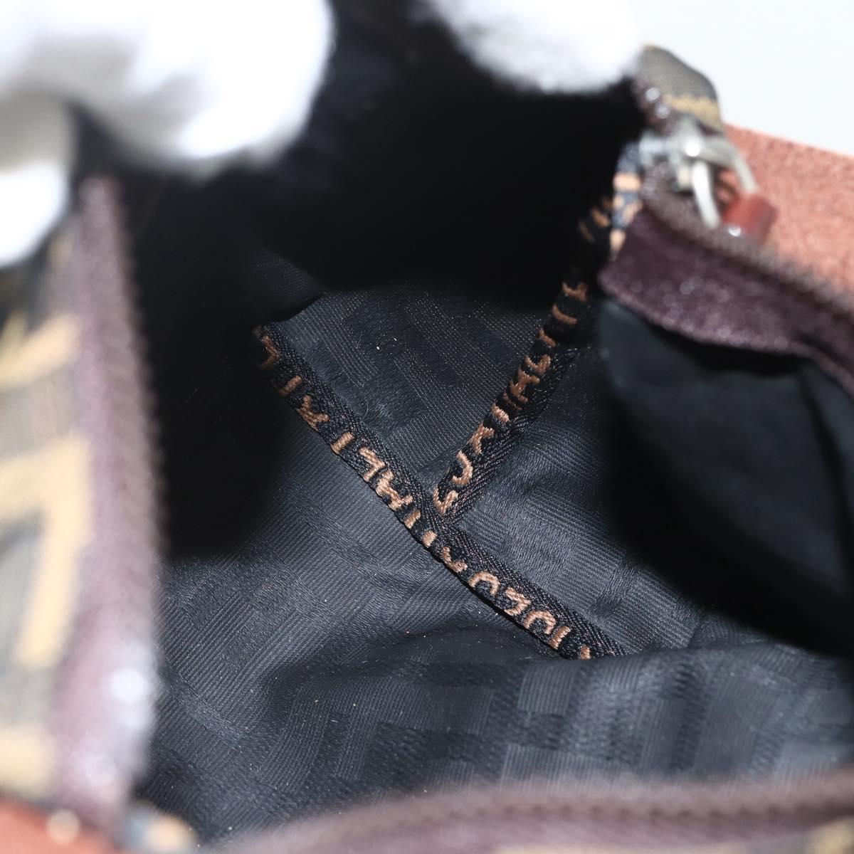 FENDI Zucca Canvas Hand Bag Black Brown Auth bs31382
