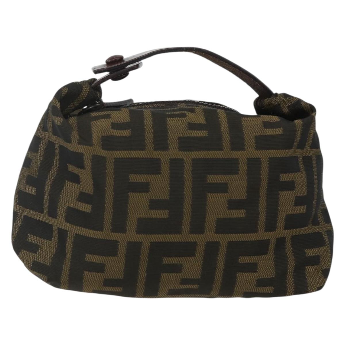 FENDI Zucca Canvas Hand Bag Black Brown Auth bs31382