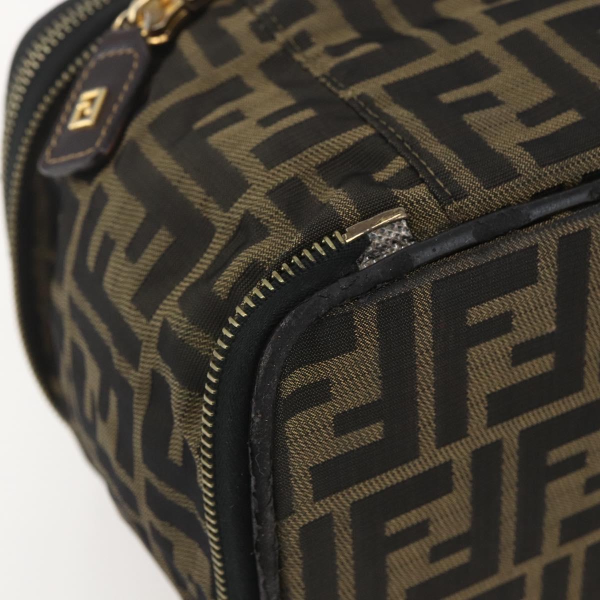 FENDI Zucca Canvas Vanity Hand Bag Black Brown Auth bs31383