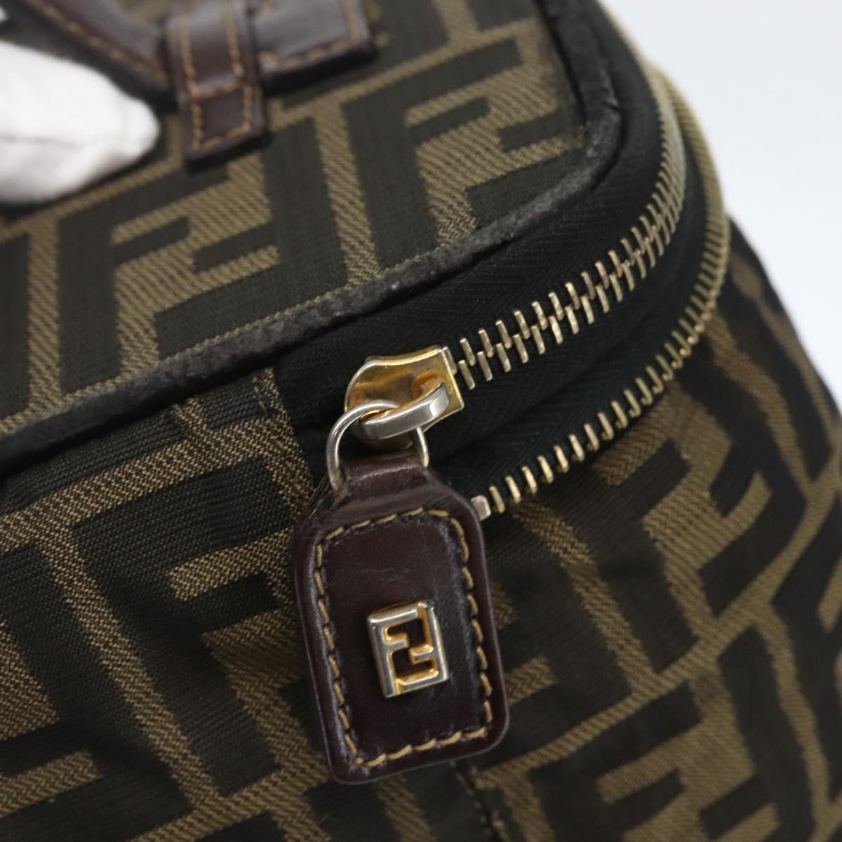 FENDI Zucca Canvas Vanity Hand Bag Black Brown Auth bs31383