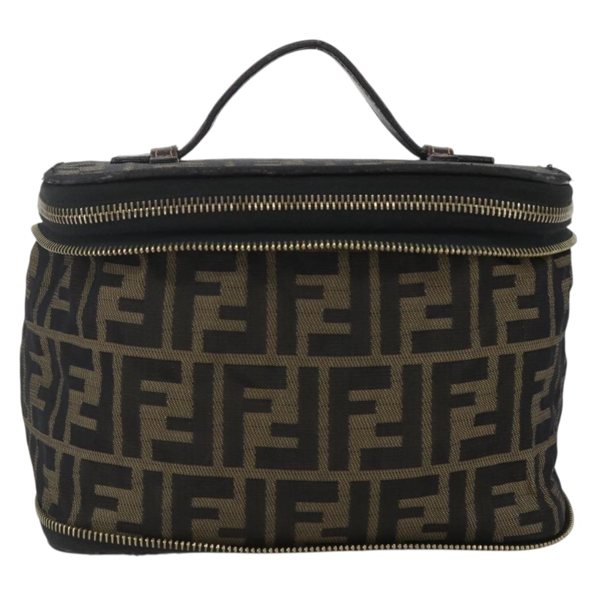 FENDI Zucca Canvas Vanity Hand Bag Black Brown Auth bs31383