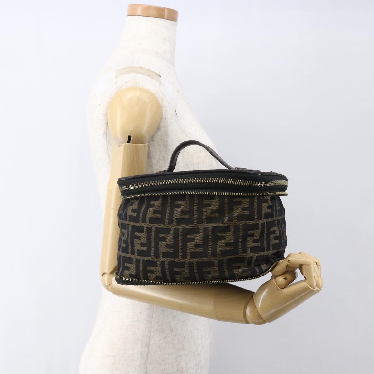 FENDI Zucca Canvas Vanity Hand Bag Black Brown Auth bs31383