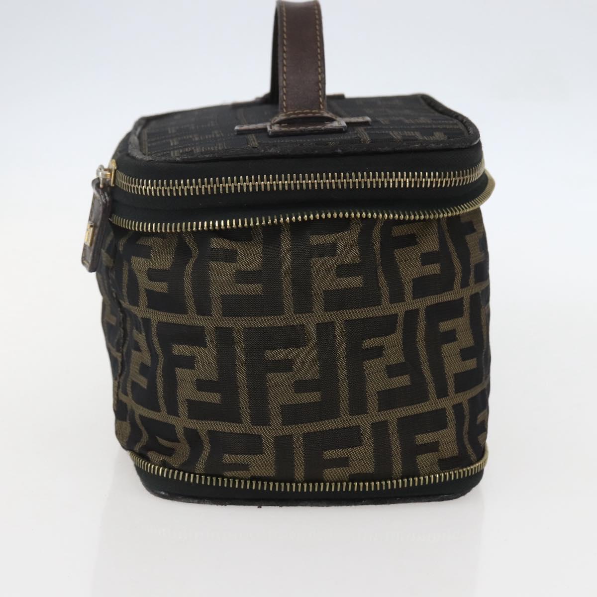 FENDI Zucca Canvas Vanity Hand Bag Black Brown Auth bs31383