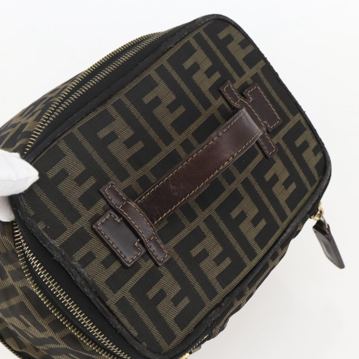 FENDI Zucca Canvas Vanity Hand Bag Black Brown Auth bs31383