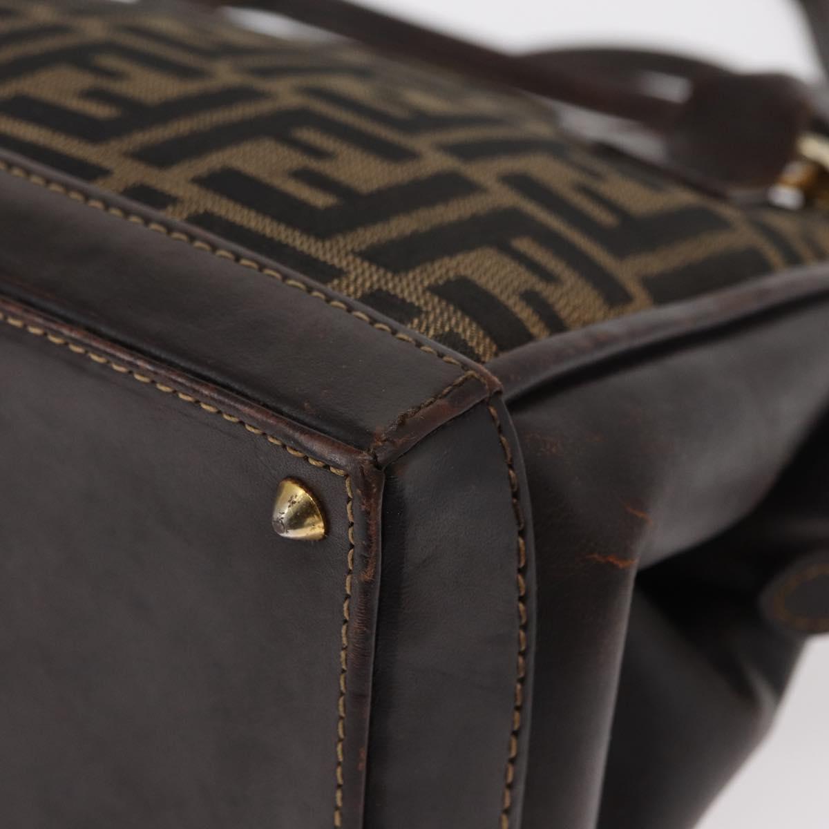 FENDI Zucca Canvas Hand Bag 2way Black Brown Auth bs31384