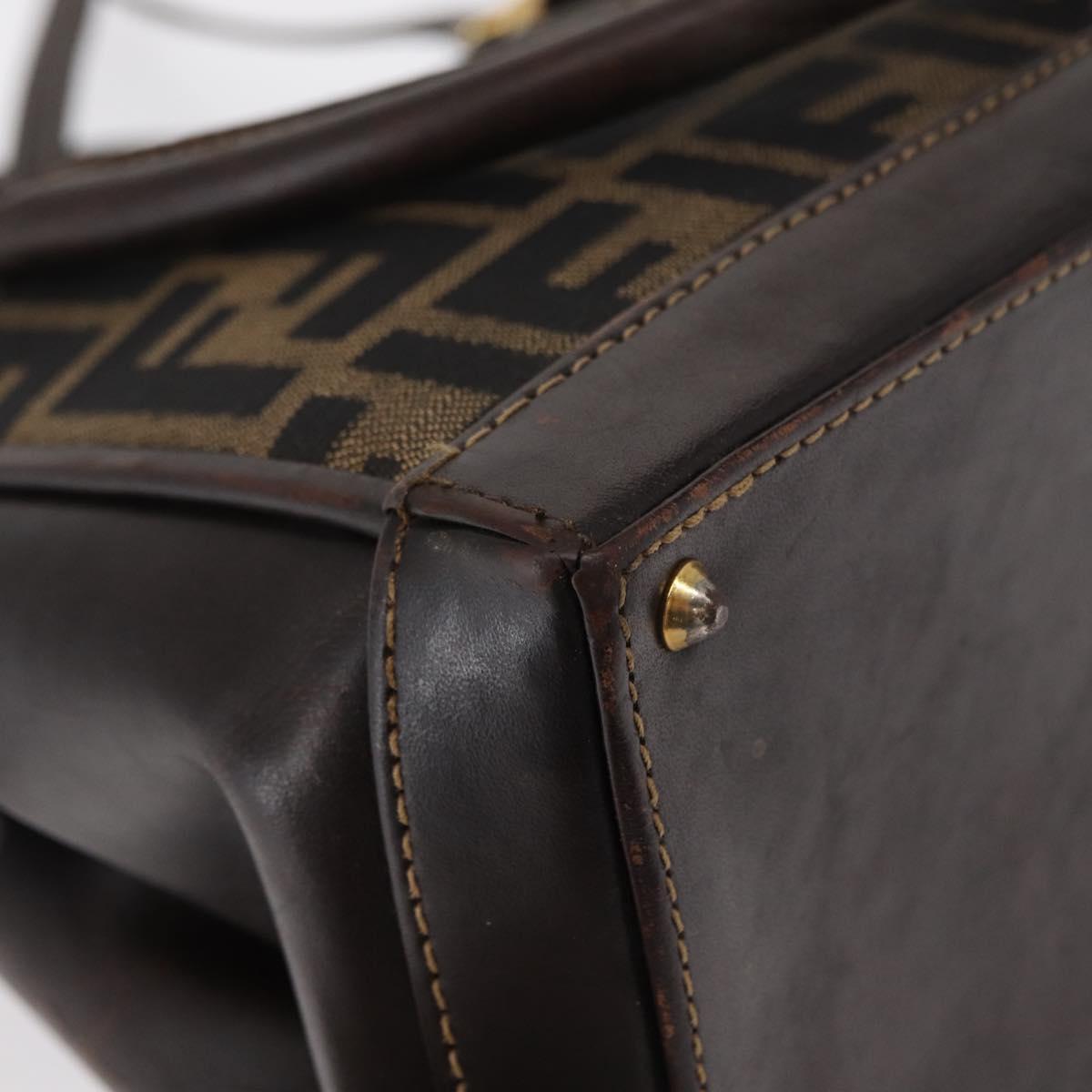 FENDI Zucca Canvas Hand Bag 2way Black Brown Auth bs31384
